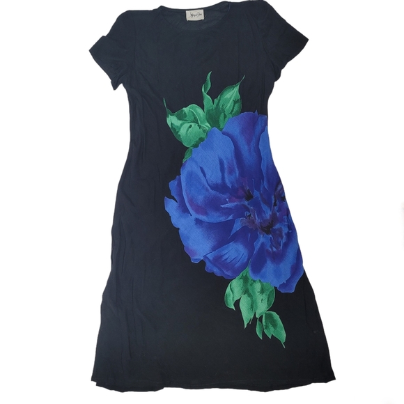 Jeffrey & Dara vintage light weight long floral dress. Black dress with blue - Picture 1 of 4